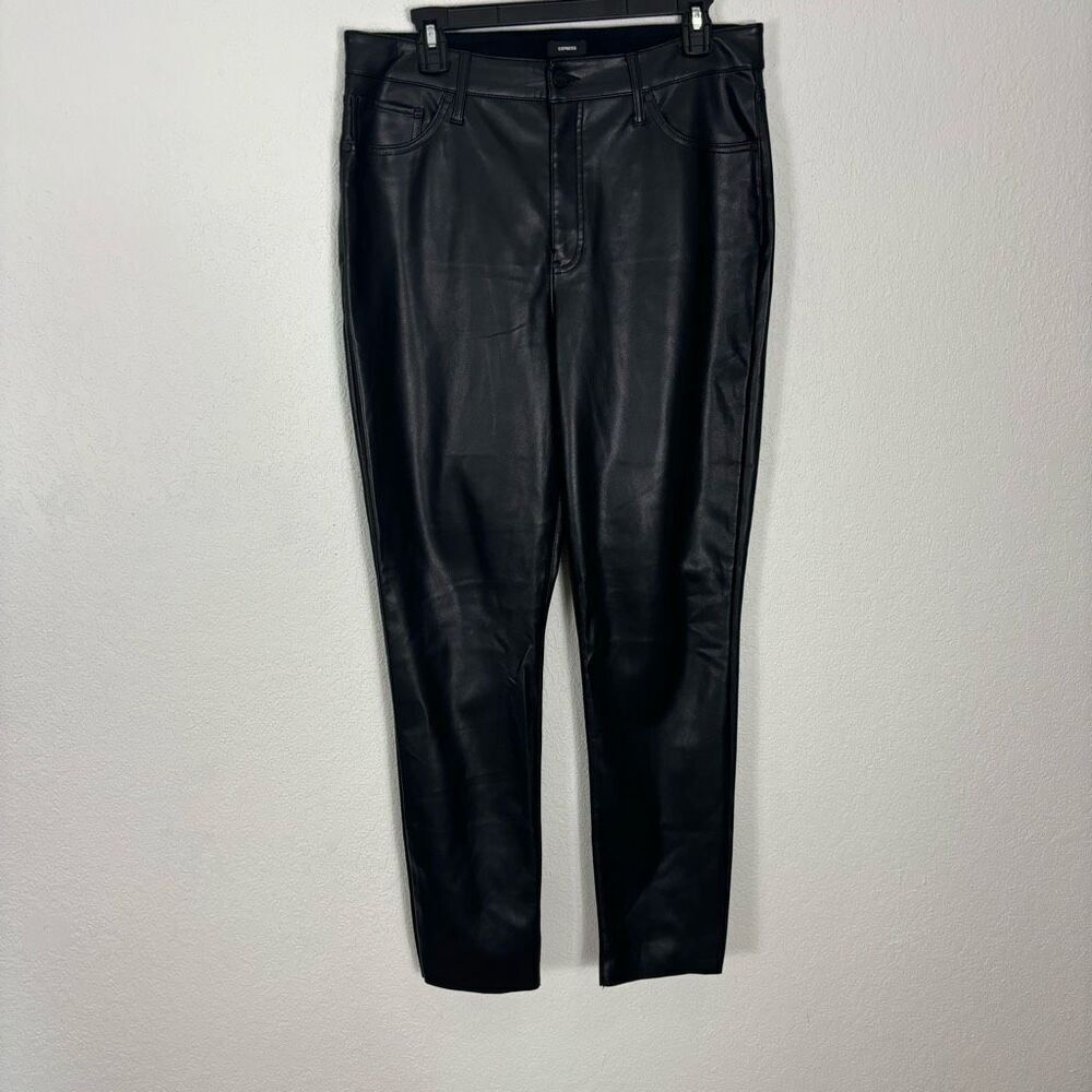 New Express Black 90’s Skinny High‎ Rise Faux Leather Pants Size 12 Long